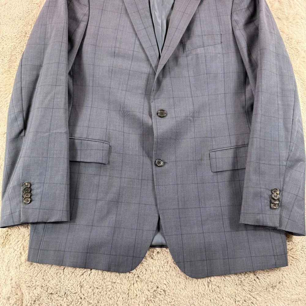 Hugo Boss Blue Plaid Paolini Movio‎ US Blazer Sport Coat Mens 42L Made in USA